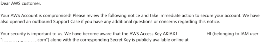 Email from AWS Trust &amp; Safety team